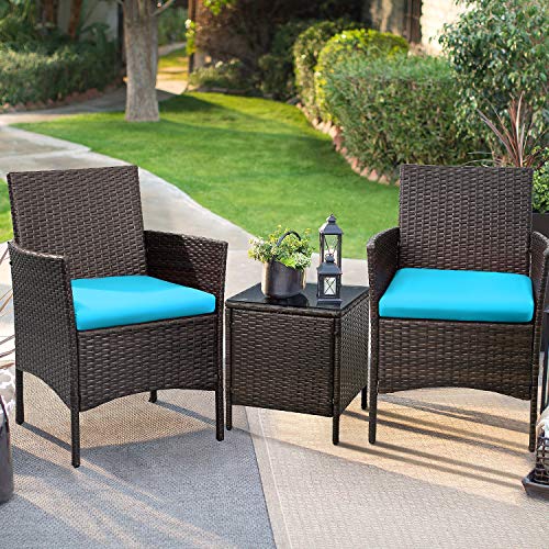 Devoko 3 Piece Wicker Rattan Set with Chairs with Table Simply Patio